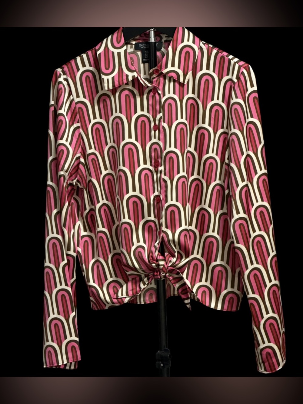 Rachael Zoe Women’s Multicolor Patterned Button Down Tie Front Long Sleeved Top - Picture 2 of 7